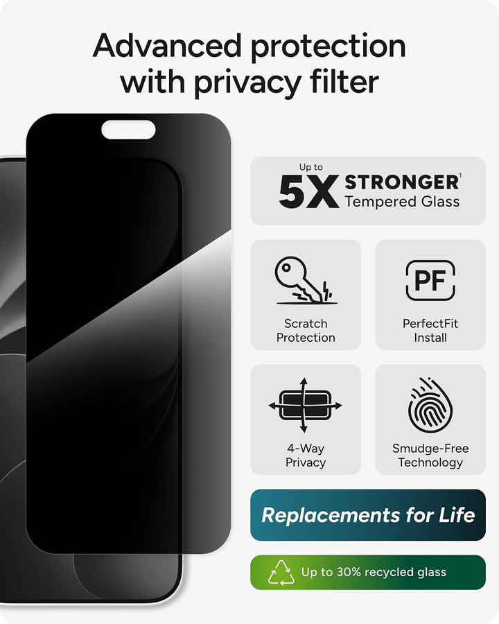 ZAGG | InvisibleShield Glass Privacy XTR iPhone 18 Pro Max Screen Protector | 200122066