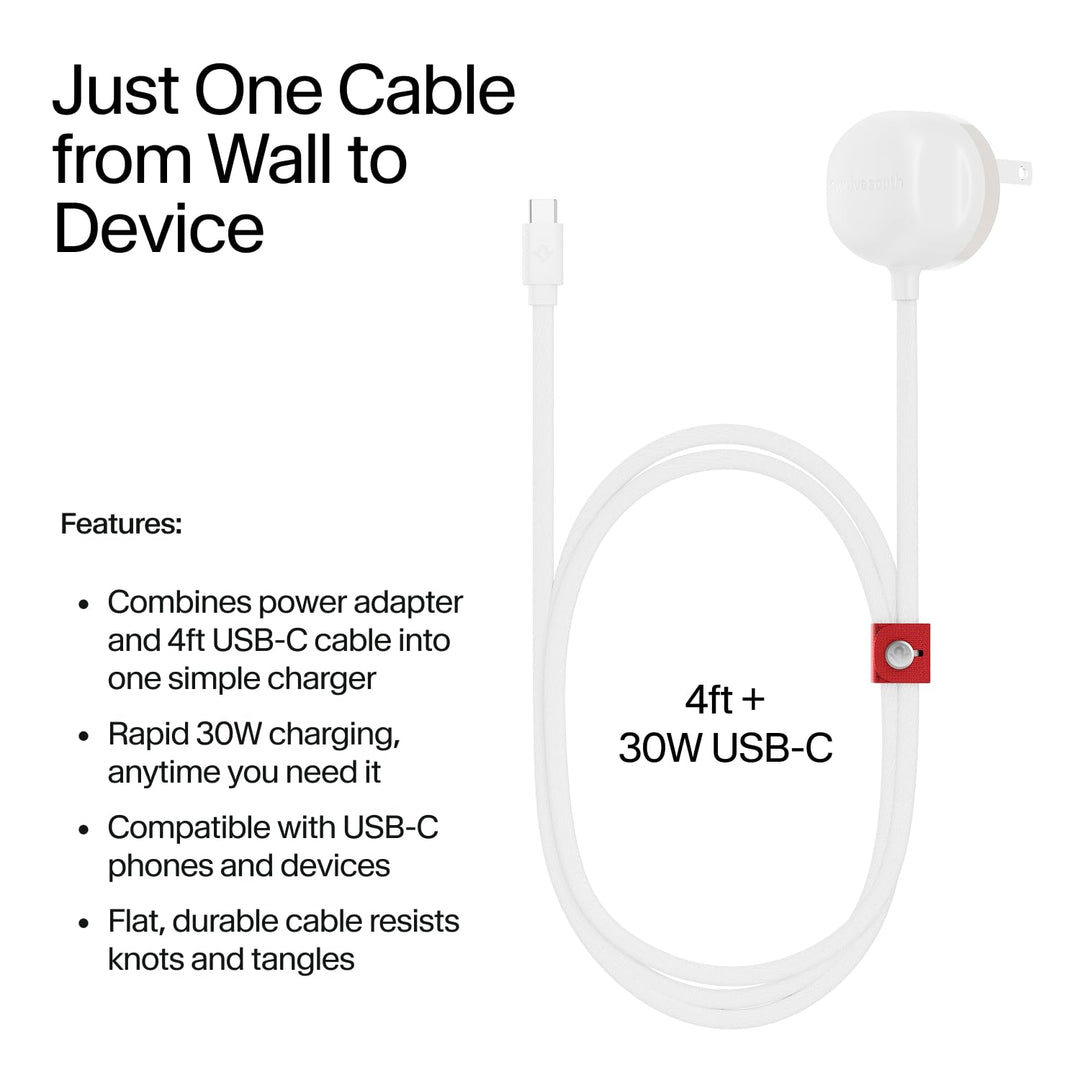 Twelve | Power Cord Wall Adapter with Built-In Cable 4FT US - White/Dune | TS-2547