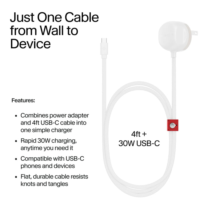 Twelve | Power Cord Wall Adapter with Built-In Cable 4FT US - White/Dune | TS-2547