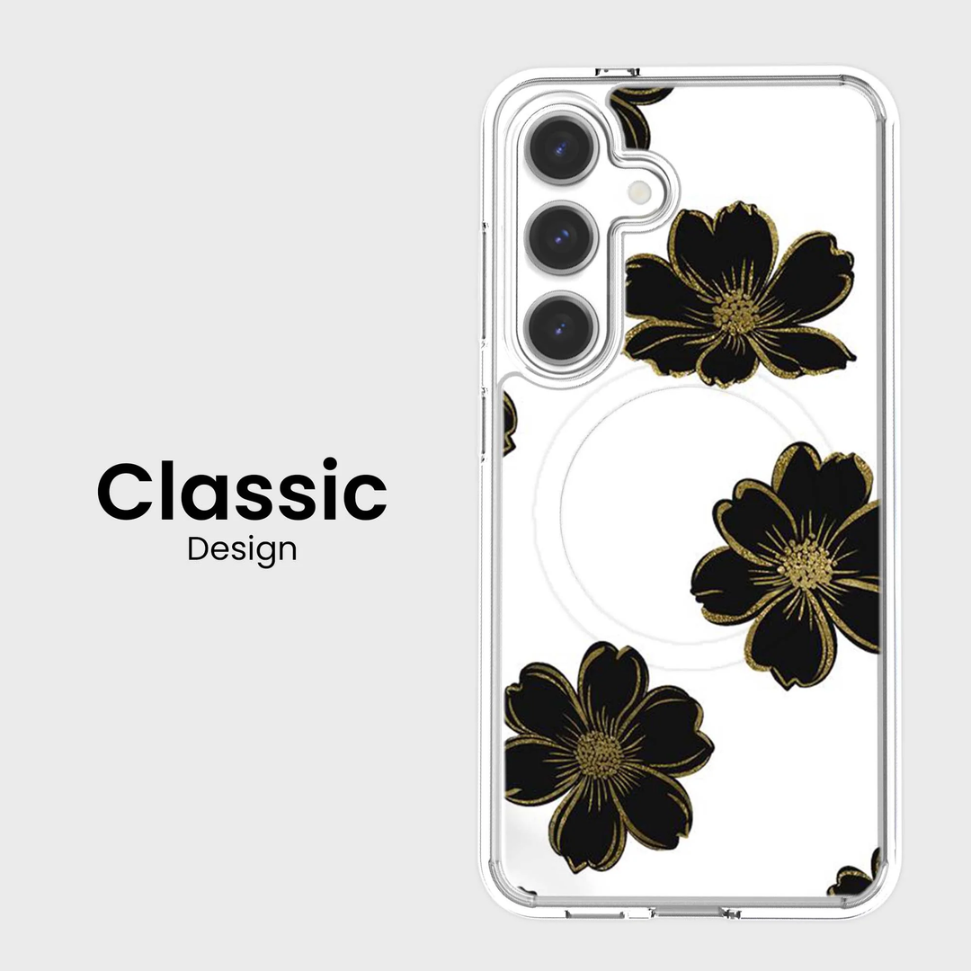 Caseco | Black Flower Samsung S25 - Clear / Black | ED24D6-FLB