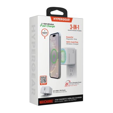 HyperGear | MaxCharge 40W 3in1 Magnetic Wireless Fast Charger w/Dual USB-C Wall Charger - White | 16451