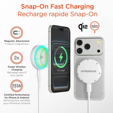 Hypergear | Qi2 MaxCharge MagSafe Wireless Magnetic Charger w/ Connected USB-C PD Cable 15W | 16317