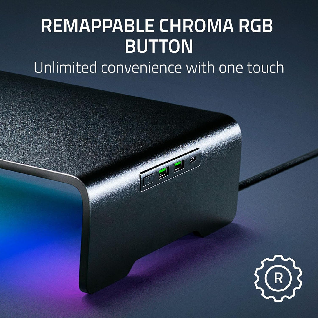 Razer | Monitor Stand Chroma: 4 Port Hub USB A 3.2, USB C 3.2, HDMI 2.0 Ergonomic Height - Black | RC21-02320100-R3U1