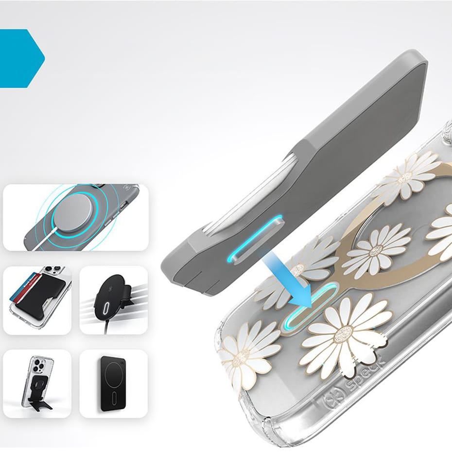 Speck | Presidio Lux MagSafe with ClickLock Apple iPhone 16 - Daisies/Clear | 150745-3257