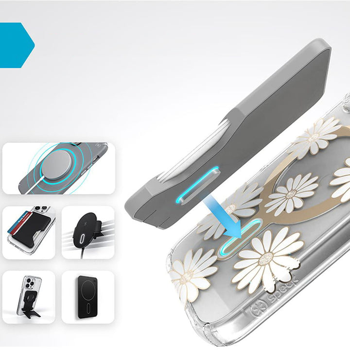 Speck | Presidio Lux MagSafe with ClickLock Apple iPhone 16 - Daisies/Clear | 150745-3257