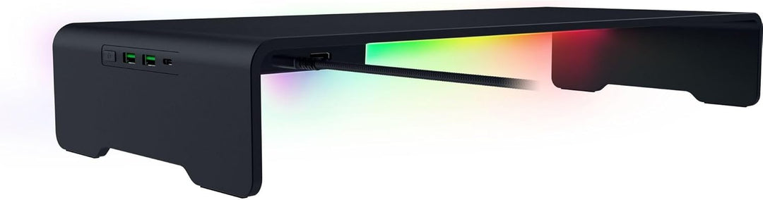 Razer | Monitor Stand Chroma: 4 Port Hub USB A 3.2, USB C 3.2, HDMI 2.0 Ergonomic Height - Black | RC21-02320100-R3U1