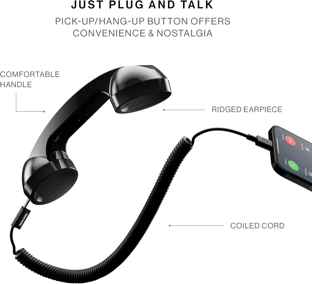 Native Union | POP Phone Retro Telephone Handset with Mic & Speaker, USB-C for iPhone, iPad, Laptop, Tablet - Black | POP-P-BLK