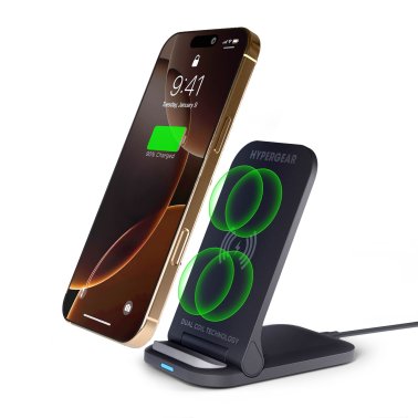 HyperGear | Fast Charge Foldable Wireless Charger Desktop Stand w/ Wall Charger 15W - Black | 16458