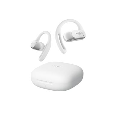 Shokz | OpenFit Air Bluetooth Headset Smart Mic Around Ear Air Conduction OpenBass Water Resistant IP54 28Hr Battery Life - White | T511-ST-WT-CA-326