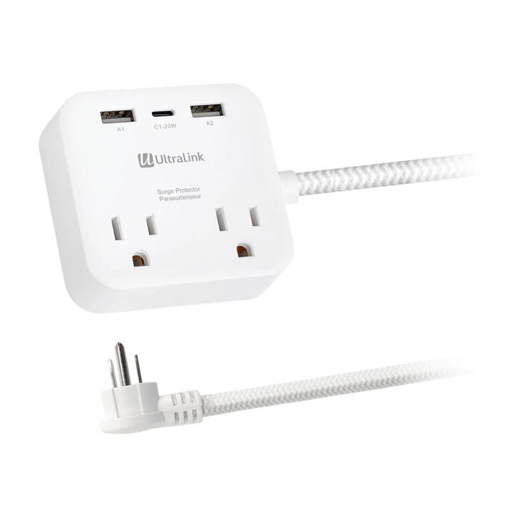 Ultralink | Performance Surge Protector 2 AC Outlet + 3 USB - White | ULPSP2