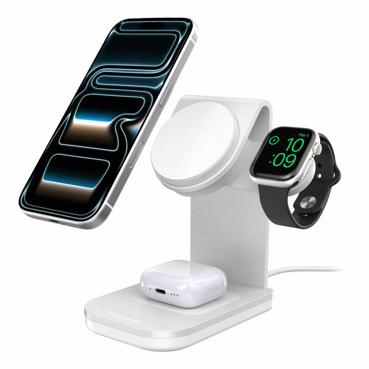 OtterBox | Qi2 3-in-1 Wireless Charging Stand 25W - White | 77-000786