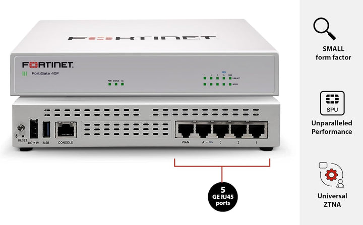 Fortinet | Firewall Appliance 5 Gigabit Ethernet RJ45 Ports FortiGate-40F | FG-40F