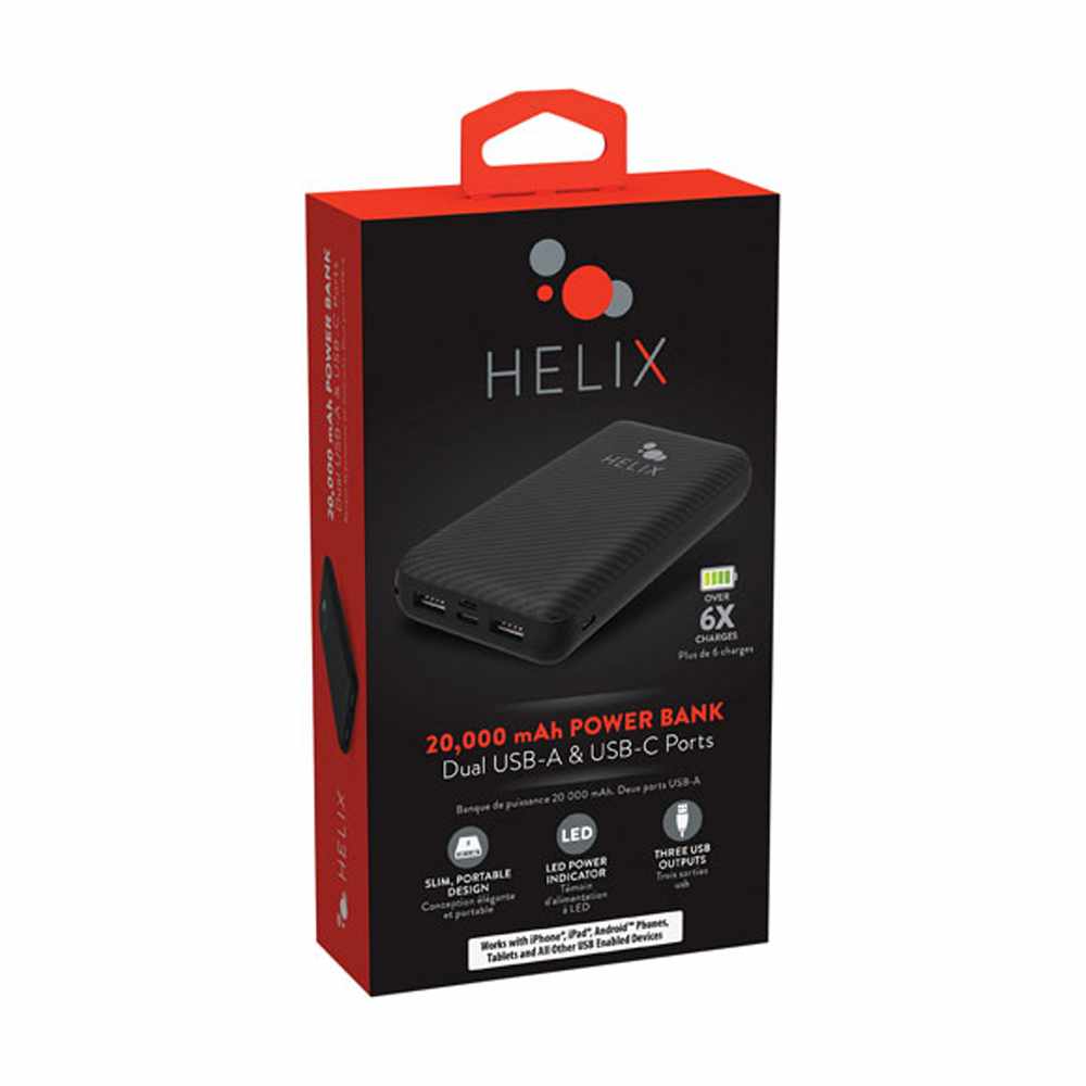 Helix | TurboVolt+ Power Bank with USB-A and USB-C Ports 20000 mAh - Black | ETHPB20N