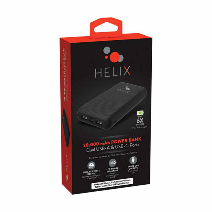 Helix | TurboVolt+ Power Bank with USB-A and USB-C Ports 20000 mAh - Black | ETHPB20N