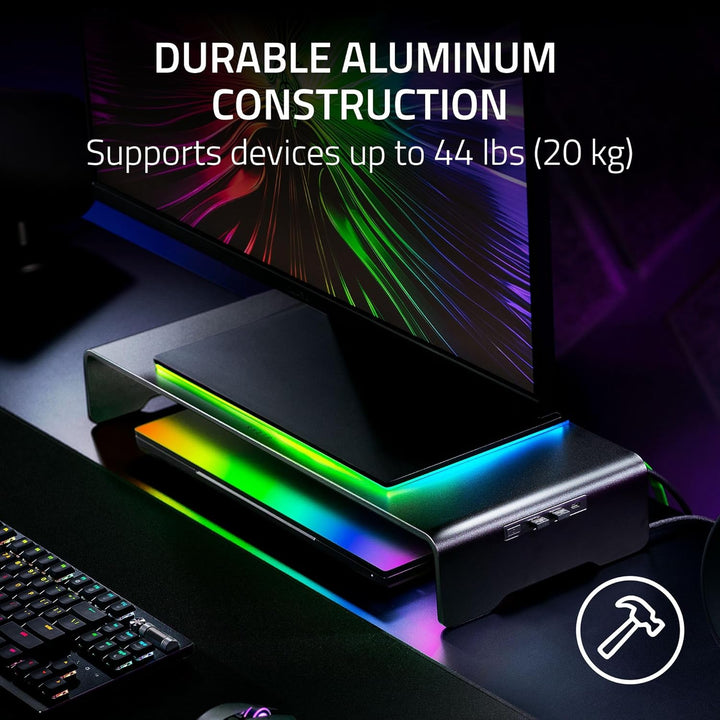 Razer | Monitor Stand Chroma: 4 Port Hub USB A 3.2, USB C 3.2, HDMI 2.0 Ergonomic Height - Black | RC21-02320100-R3U1