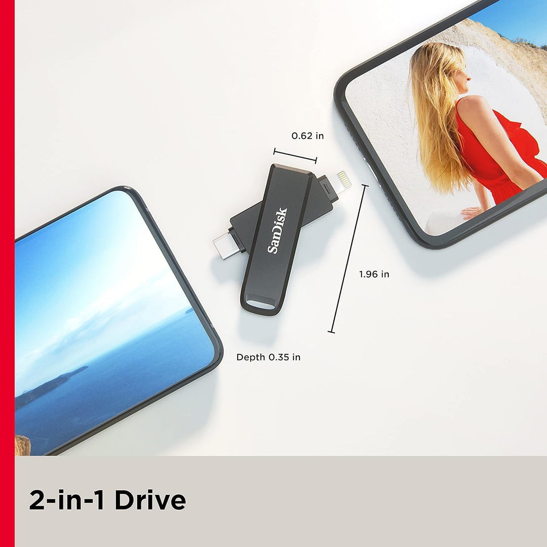 Sandisk | iXpand Flash Drive Luxe The 2-in-1 USB Thumb Drive with Lightning and USB Type-C Connectors | SDIX70N-128G-GN6NE