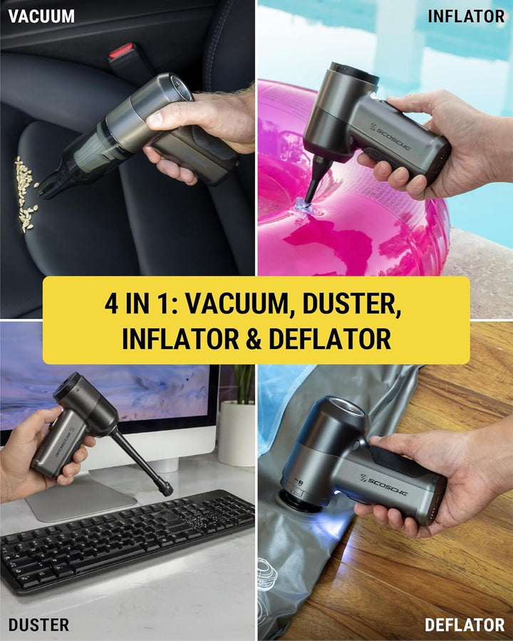 Scosche | SCOVAC 4-in-1 Mini Vacuum and Duster - Black | SC-SCOVAC-VA
