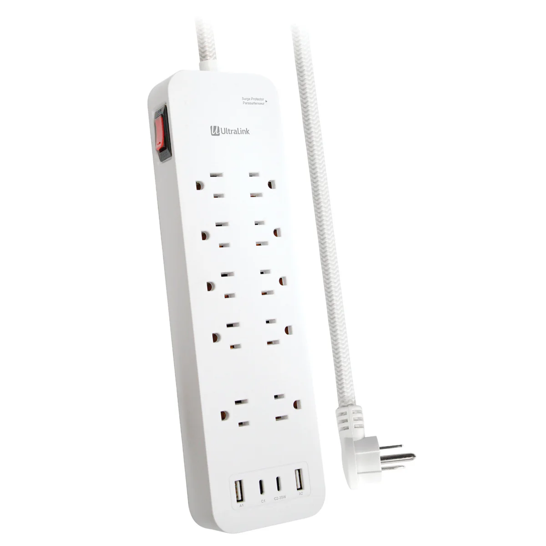 Ultralink | Performance Surge Protector 10 AC Outlet + 4 USB - White | ULPSP10P