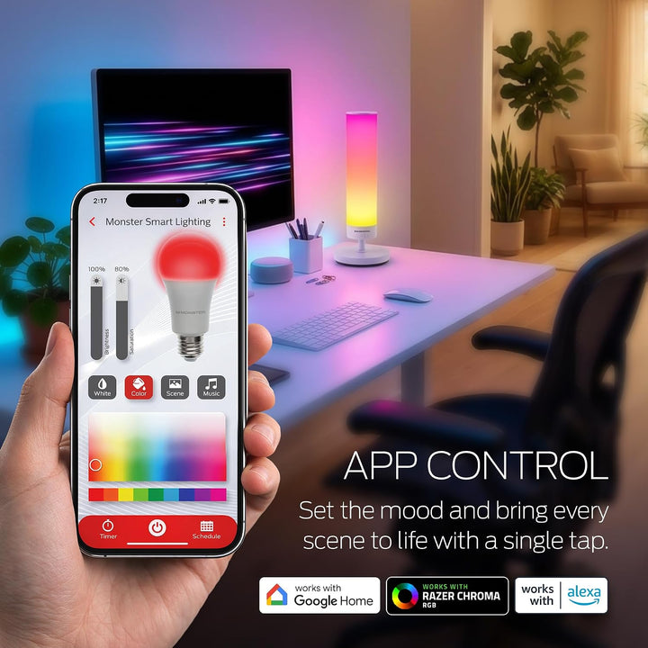 Monster | Adjustable Smart Floor Lamp, Multicolor LED Floor & Table Lamp with App & Voice Control, Music Sync, Dimmable Ambient Lighting for Bedroom, Gaming Room & Living Room |  MNW7-2020-ICW