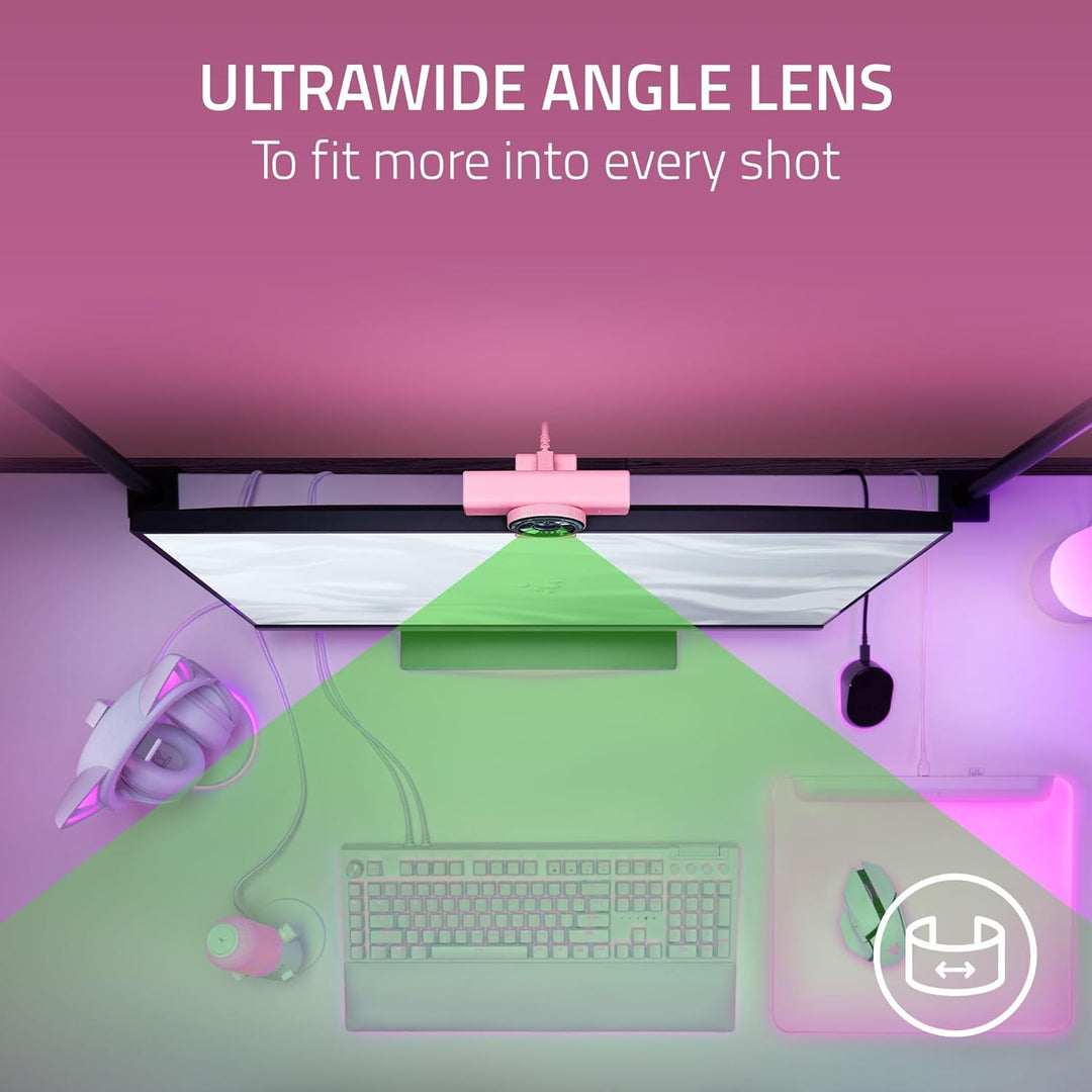 Razer | Kiyo V2 Streaming Webcam: 4K 30 FPS, 1080p 60 FPS AI Powered Auto-Framing Built-in Microphone - Pink | RZ19-05370300-R3U1