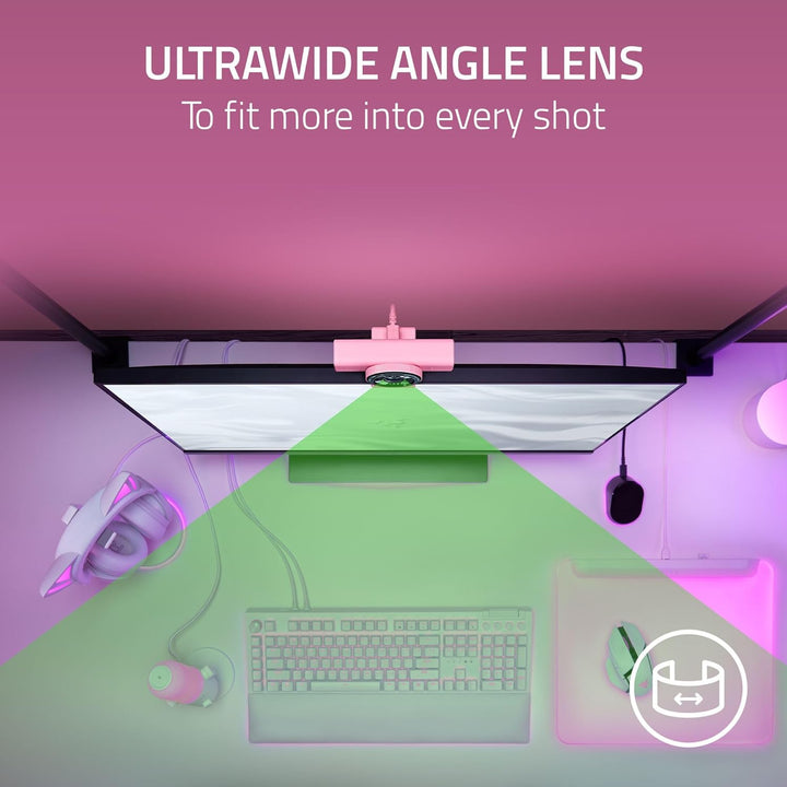 Razer | Kiyo V2 Streaming Webcam: 4K 30 FPS, 1080p 60 FPS AI Powered Auto-Framing Built-in Microphone - Pink | RZ19-05370300-R3U1