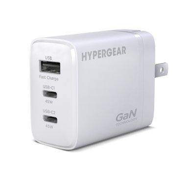 HyperGear | Wall Charger Travel Hub 45W Tri-Port Dual USB-C + Single USB-A - White | 16238HIT