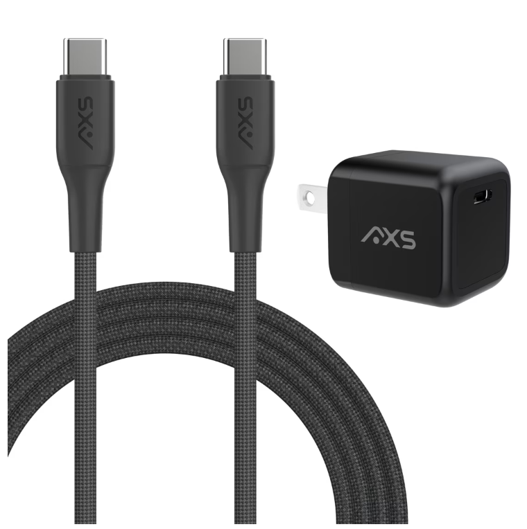 AXS | PROCharge GRS USB-C PD GaN Wall Charger with USB-C to USB-C Braided Cable 30W - Black | HOMEPDBC30B
