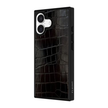 FLAUNT | Square Faux Leather MagSafe iPhone 17 Case - Black Crocodile | FT057428