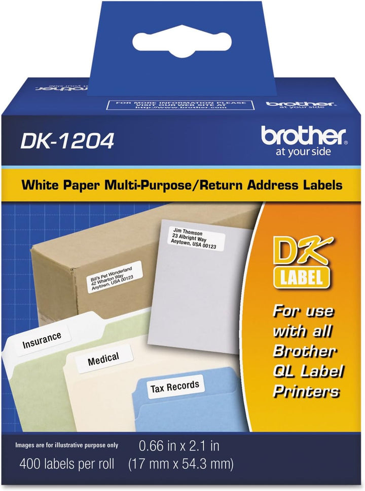 Brother |  Labelmaker Die-Cut Multipurpose Labels, 2-1/8 x 2/3, White Paper | DK1204