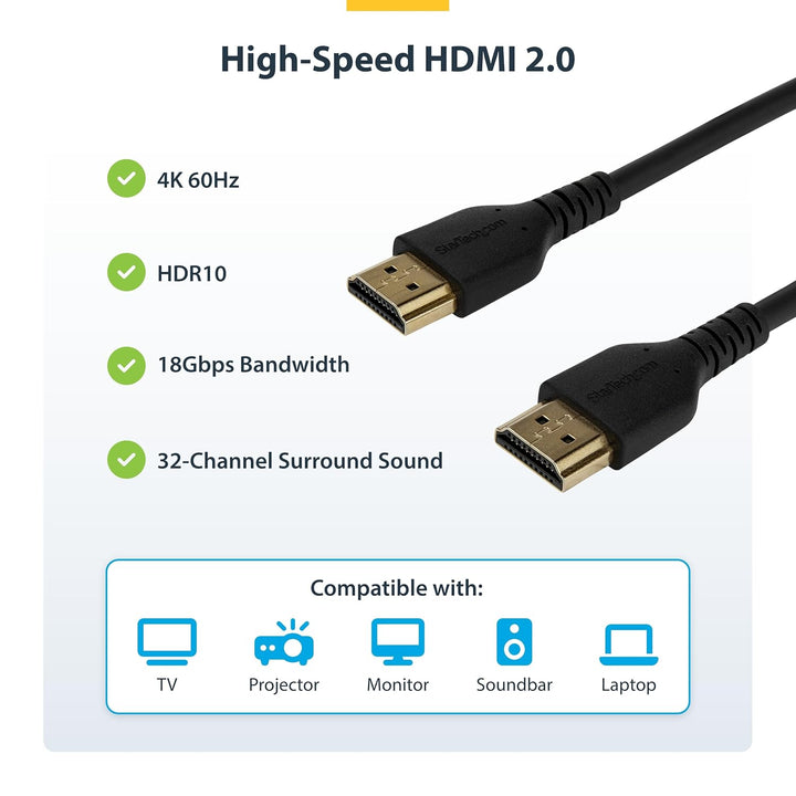 StarTech | Premium Certified HDMI 2.0 with Ethernet 6.6ft/2m | RHDMM2MP