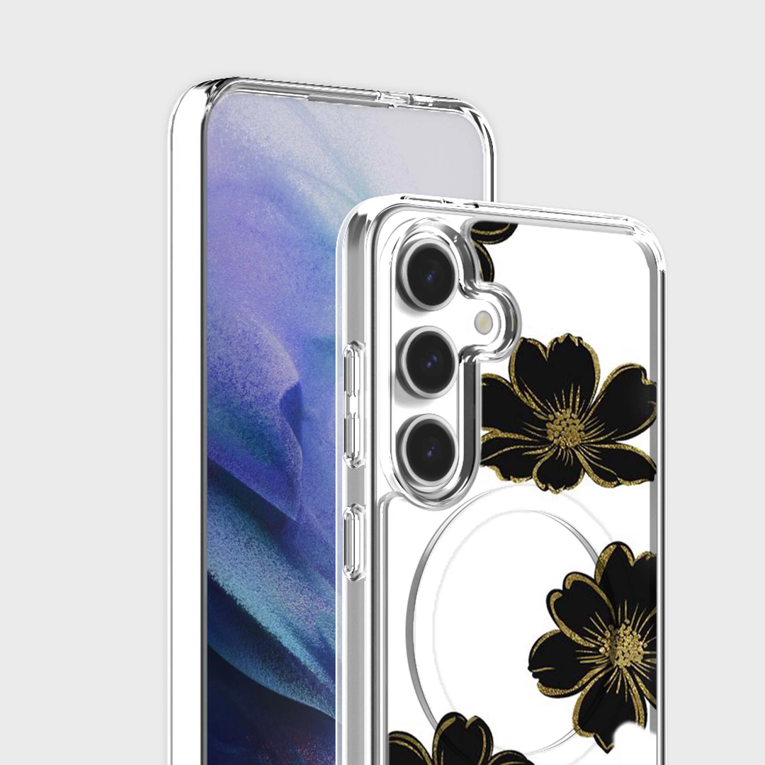Caseco | Black Flower Samsung S25 - Clear / Black | ED24D6-FLB