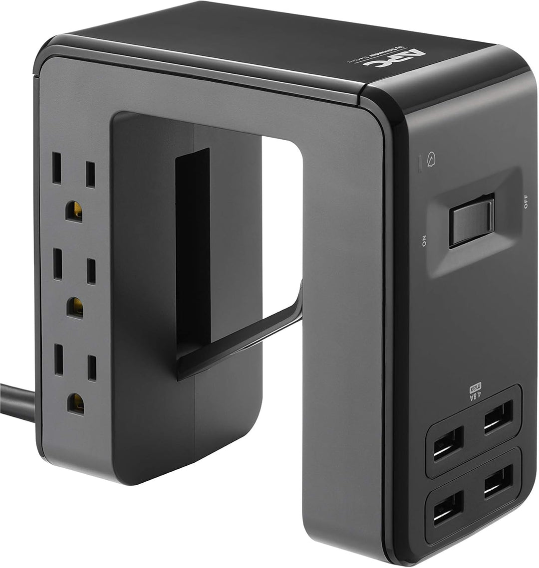 APC | SurgeArrest Essential Multi-Use 6 Outlet With 4 Port 4.8A USB Charger 120V - Black | PE6U4
