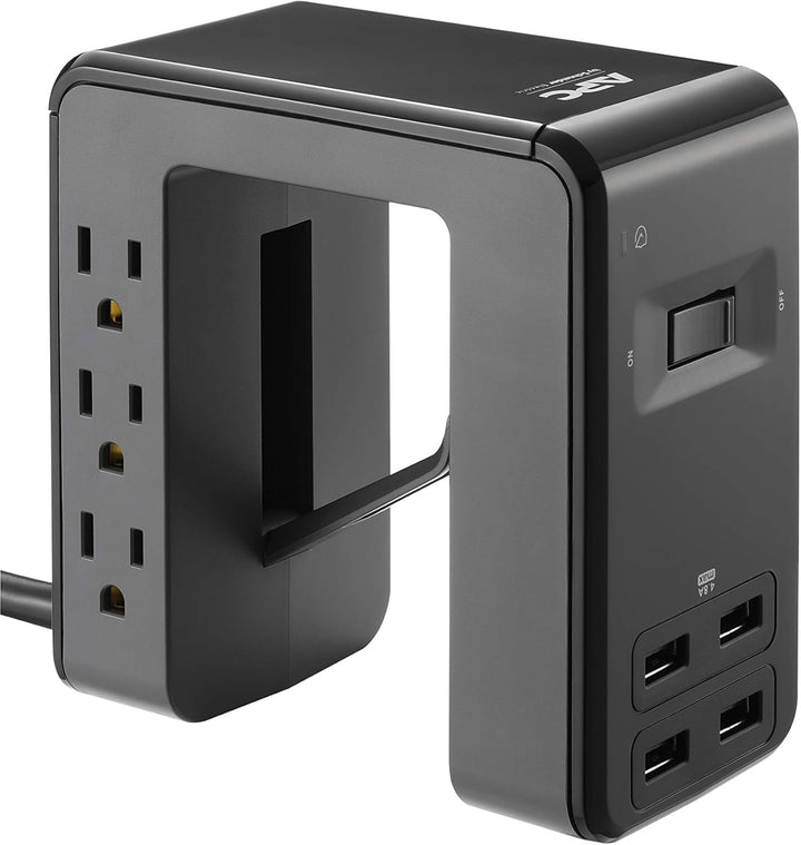 APC | SurgeArrest Essential Multi-Use 6 Outlet With 4 Port 4.8A USB Charger 120V - Black | PE6U4