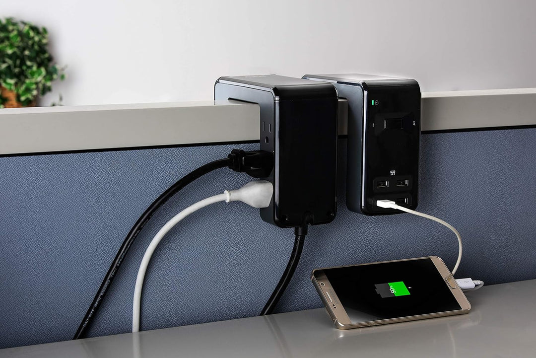 APC | SurgeArrest Essential Multi-Use 6 Outlet With 4 Port 4.8A USB Charger 120V - Black | PE6U4