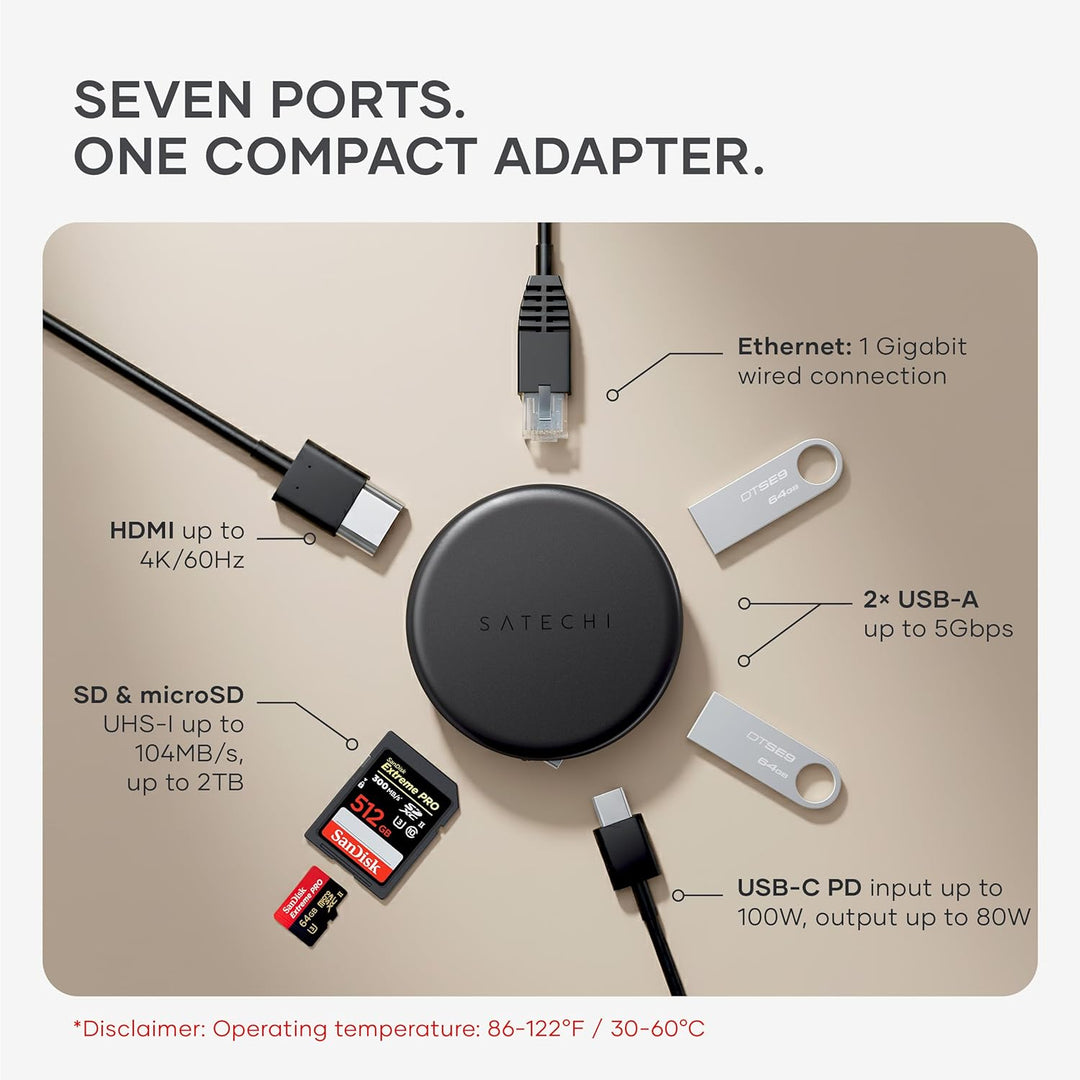 Satechi | OntheGo 7-in-1 Multiport Adapter - Space Black | ST-POTG7C