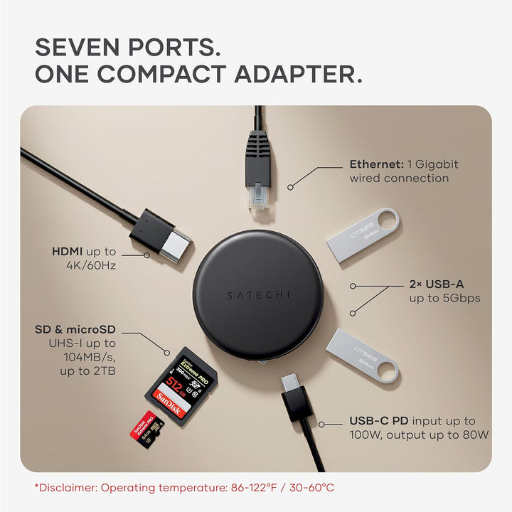 Satechi | OntheGo 7-in-1 Multiport Adapter - Space Black | ST-POTG7C