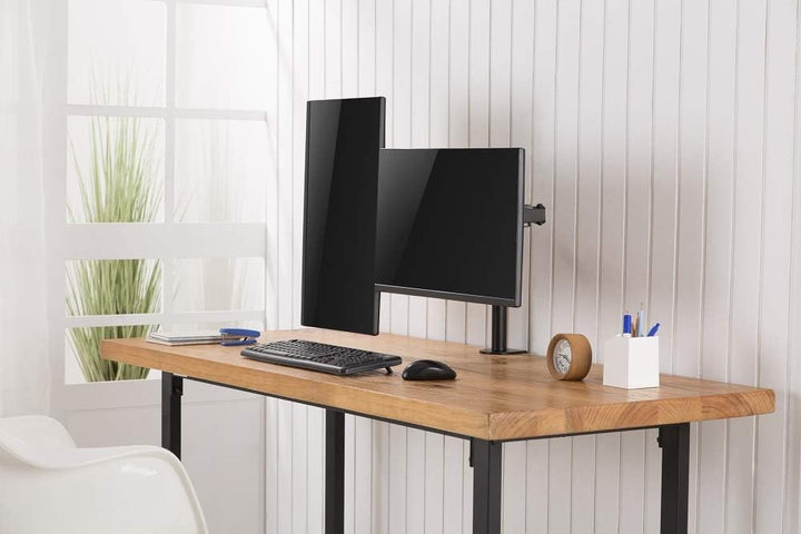 Amer | Dual Monitor Desk Clamp Mount Heavy Duty fully Adjustable - Black | 2EZCLAMP
