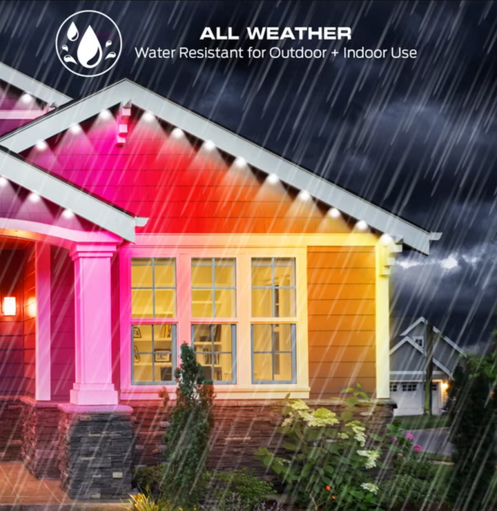 Monster | Smart Permanent Outdoor Lights, 50ft, 36 LED RGBIC+ Multiwhite, All-Weather App & Voice Control Sound-Reactive Customizable Lighting with Scheduling & Timer | MOW7-1015-CAN