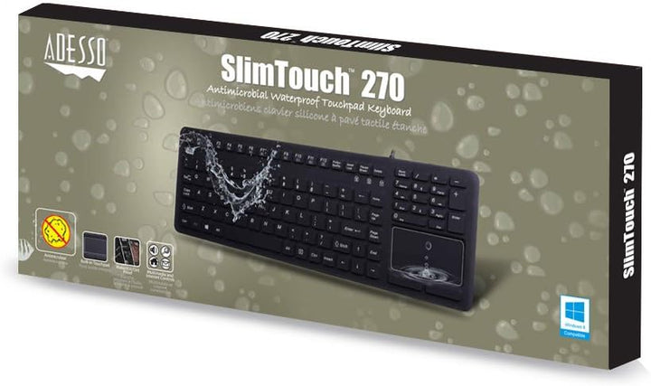Adesso | Adesso SlimTouch Antimicrobial Waterproof USB Touchpad Keyboard - Black | AKB-270UB