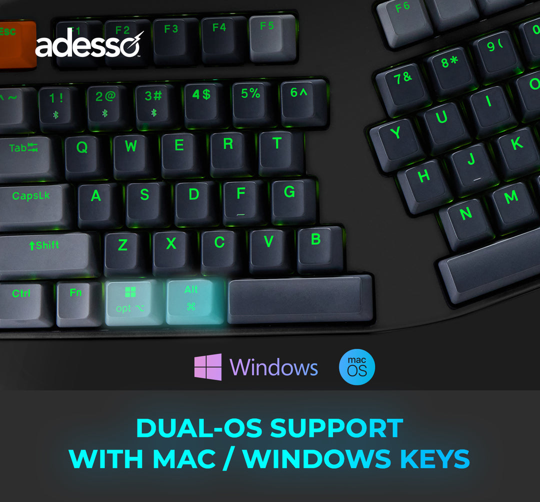 Adesso | EasyTouch 1500 Ergonomic Multi-OS Illuminated Mechanical VIA Keyboard With CoPilot Ai Hotkey Wired/Wireless/Bluetooth | EasyTouch 1500