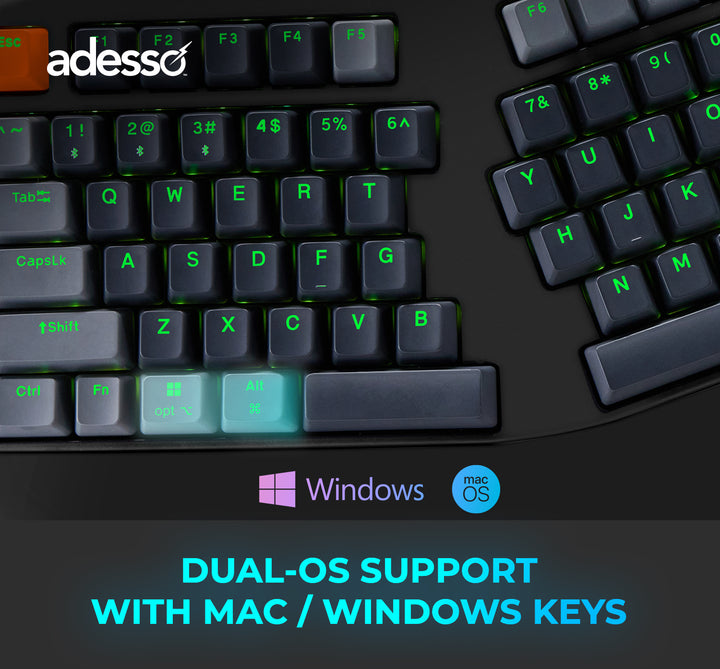 Adesso | EasyTouch 1500 Ergonomic Multi-OS Illuminated Mechanical VIA Keyboard With CoPilot Ai Hotkey Wired/Wireless/Bluetooth | EasyTouch 1500