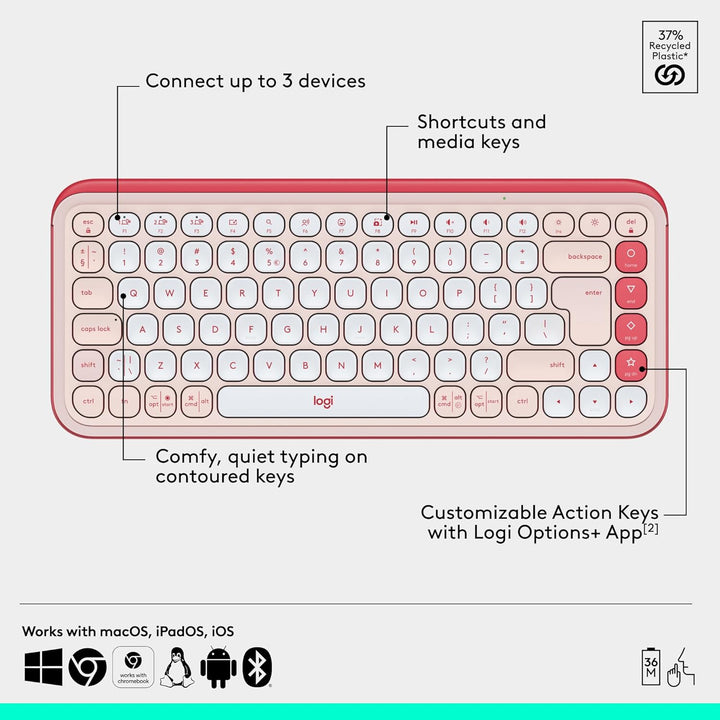 Logitech | POP ICON COMBO Compact TKL Bluetooth Keyboard and Mouse Bundle with Programmable Quiet Keys and Buttons - Rose & Off-White |920-013105
