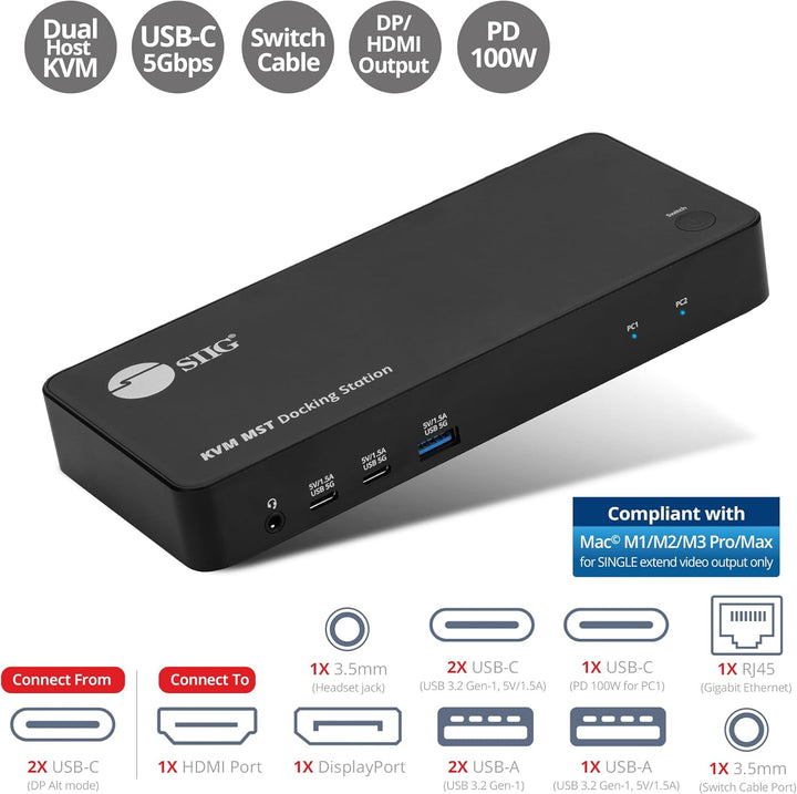 SIIG | AC Dual Host 4K USB-C KVM MST Docking Station w PD Brown Box | CE-DK0111-S1