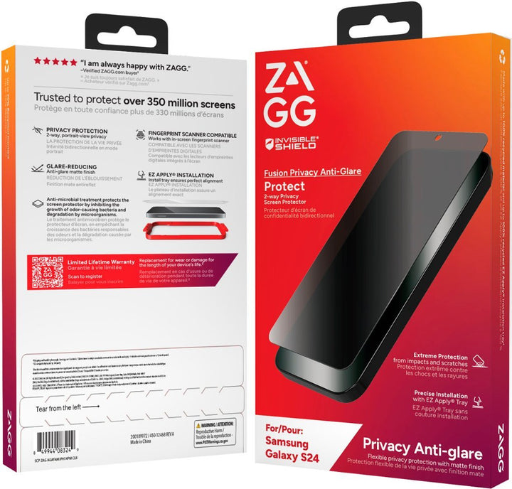 ZAGG | InvisibleShield Fusion Privacy Screen Protector for Samsung Galaxy S24 - Black | IS-200313492