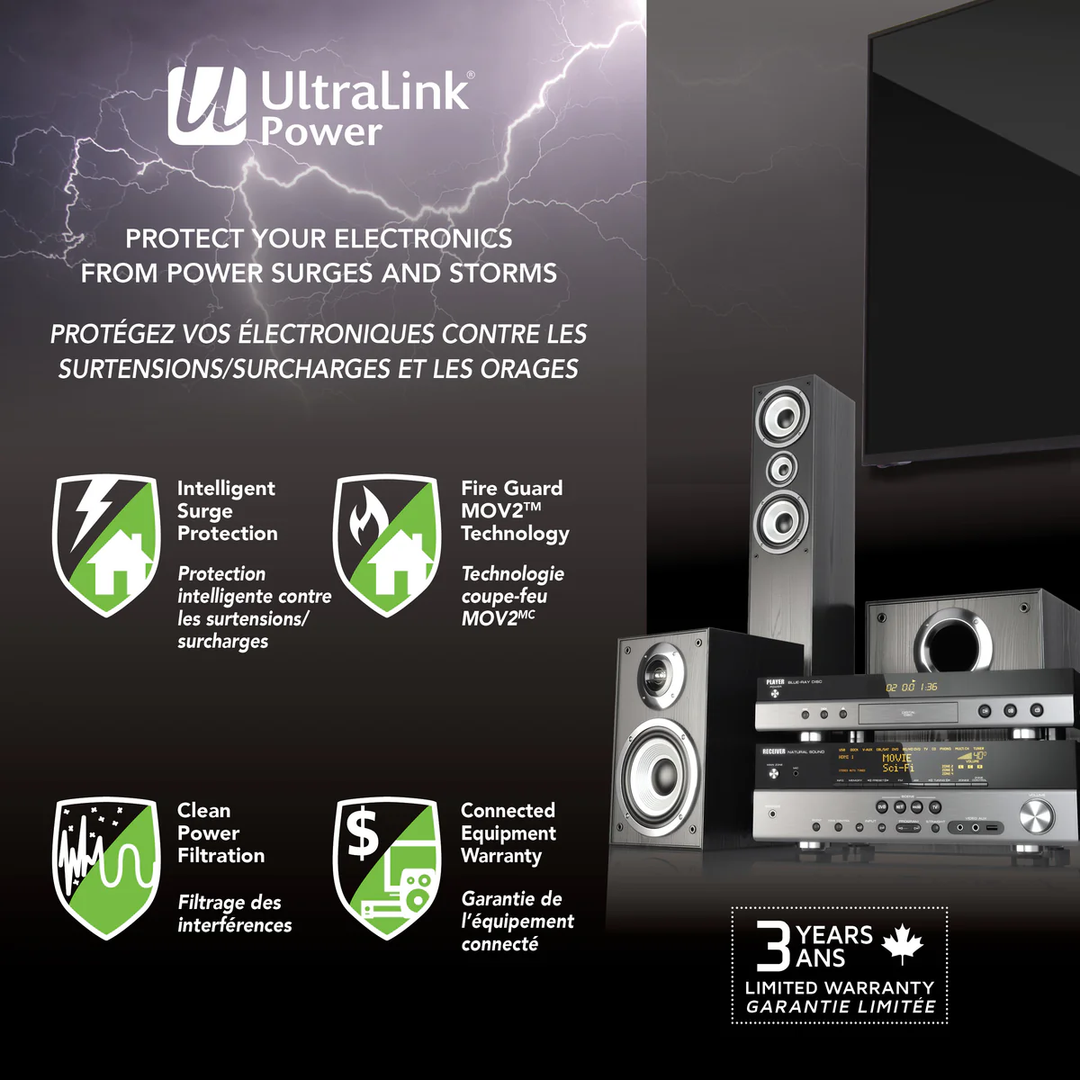 Ultralink | Surge Protector 6 Outlet 2 USB 3.1A - Black | PSV100