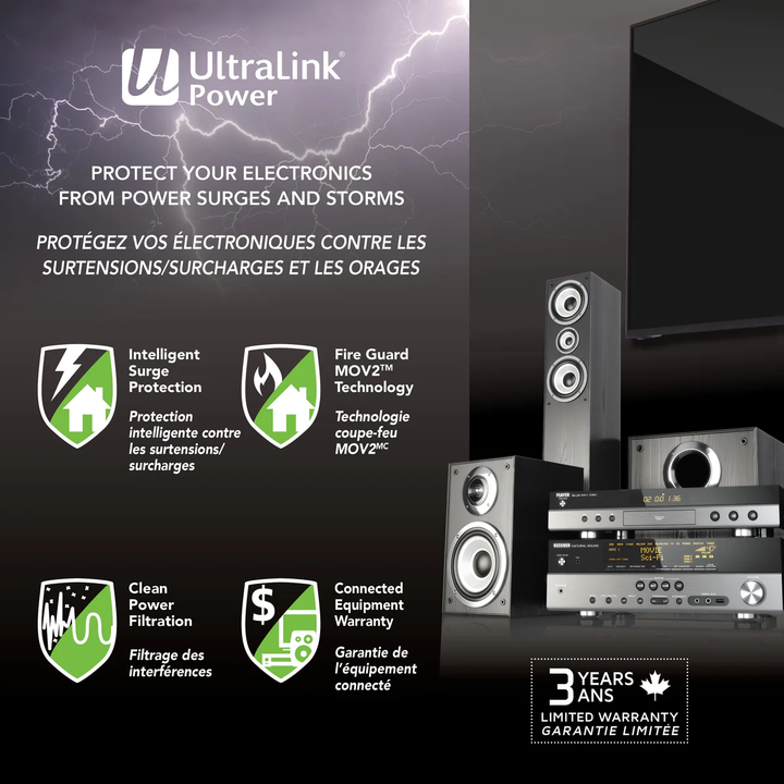 Ultralink | Surge Protector 6 Outlet 2 USB 3.1A - Black | PSV100