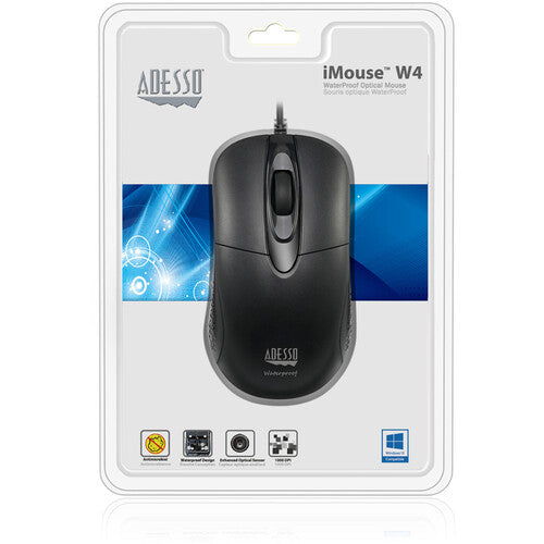 Adesso | Waterproof iMouse W4 Waterproof Antimicrobial Optical Mouse - Black | IMOUSEW4