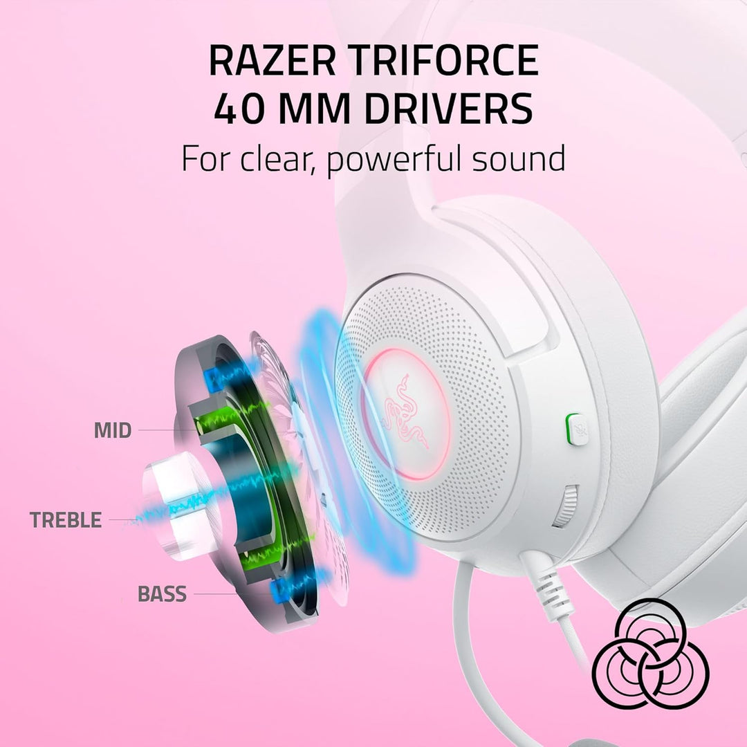 Razer Renewed | Kraken Kitty V2 Wired Gaming Headset - White | RZ04-04730600-R3UR | 60 DAYS WARRANTY