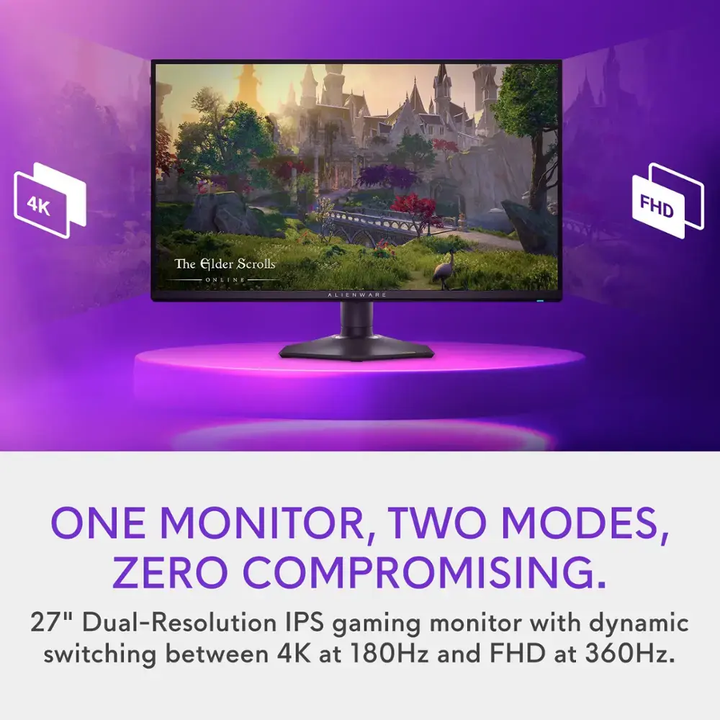 Alienware | Gaming Monitor 27" IPS LED 4K UHD 180Hz .5-ms G-SYNC Dual-Resolution Gaming Monitor with HDR HDMI, DisplayPort -  Black | AW2725DM