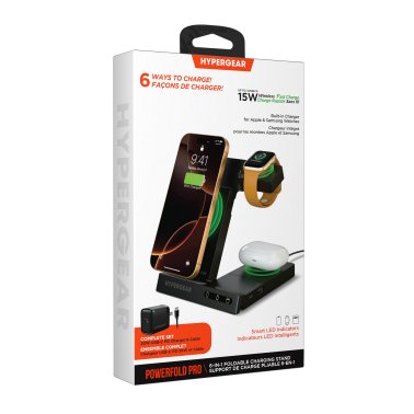 HyperGear | 6-in-1 Foldable Wireless Charging Stand Compatible with Samsung & Apple Watch | 16346HIT